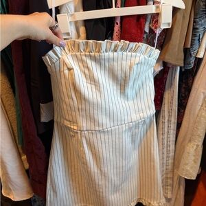 Lulu's Cream Strapless Mini Dress with Black Pinstripes